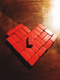 High angle view of heart shape on table
