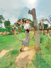 View of horse on field against trees