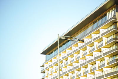 Low angle view of modern building against clear sky