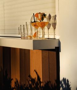 Close-up of beer glass on table