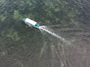 High angle view of person in boat on water