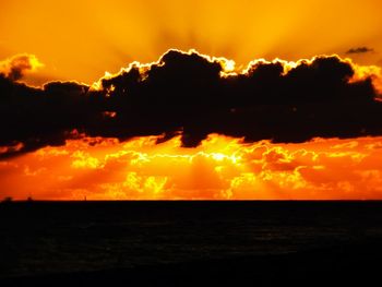 Scenic view of sea against orange sky