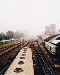 Railroad tracks against clear sky