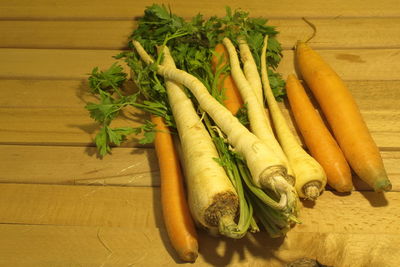 High angle view of vegetables on table