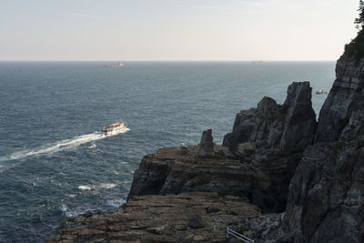 Scenic view of sea against clear sky