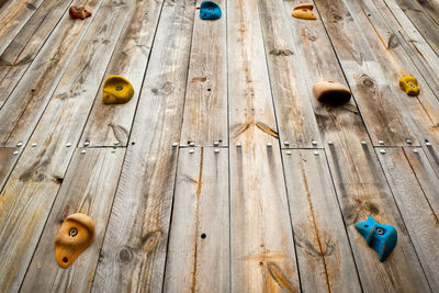 High angle view of wood on hardwood floor