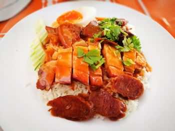 High angle view of breakfast served in plate