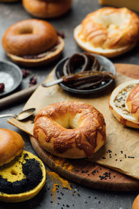 High angle view of breakfast on table