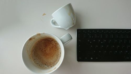 High angle view of coffee cup on table