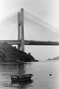 View of suspension bridge over river