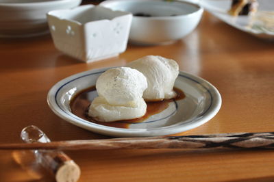 Close-up of dessert in plate on table