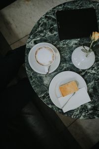 High angle view of coffee cup on table