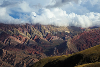 Aerial view of landscape against cloudy sky. touristic place, jujuy, argentina 