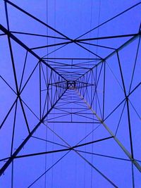 Electricity pylon against clear blue sky