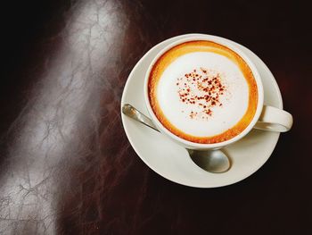 High angle view of coffee on table