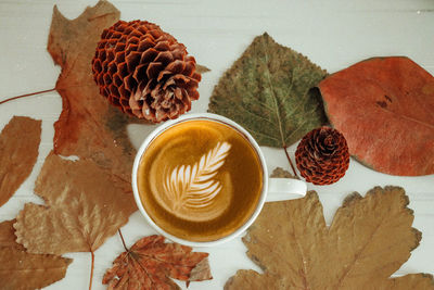 High angle view of coffee on table