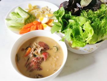 High angle view of meal served in bowl