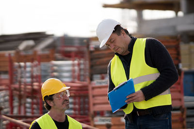 Front view of men working