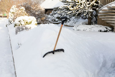 High angle view of snow covered field