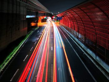 Light trails on road at night