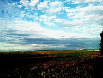 Scenic view of landscape against cloudy sky