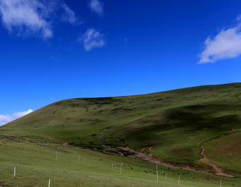 Scenic view of landscape against blue sky