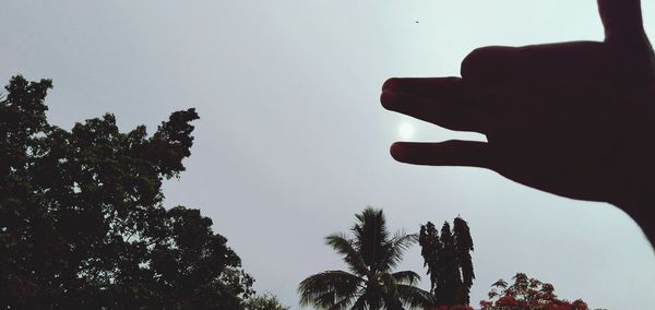 Low angle view of silhouette person against clear sky