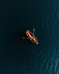 Directly above shot of couple kissing on boat in lake