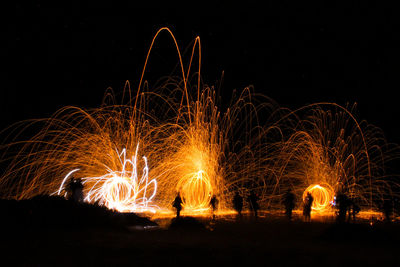 Wire wool against clear sky at night