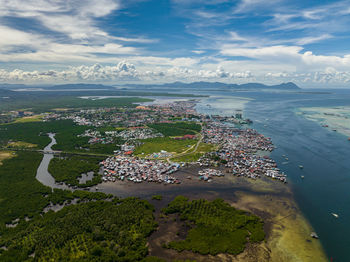 High angle view of cityscape against sky