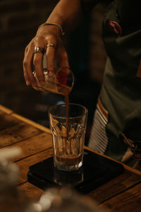 Close-up of beer glass on table