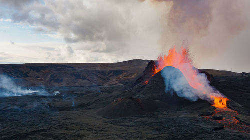 Volcanic eruption in mt fagradalsfjall, southwest iceland. the eruption began in march 2021.