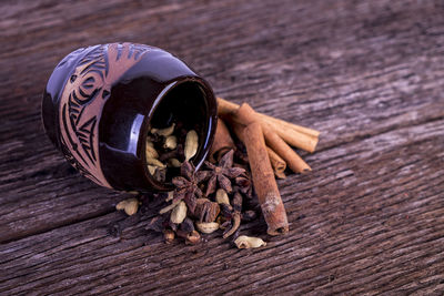 High angle view of cigarette on table