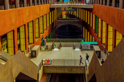 High angle view of modern building in city