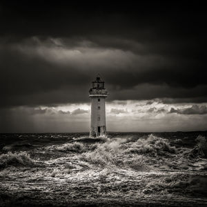 Against a stormy sea