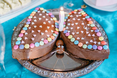 High angle view of cake on table