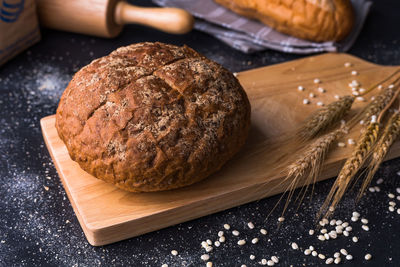 High angle view of bread on table