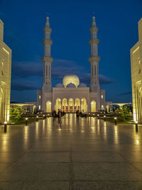 Illuminated historic building against sky at night