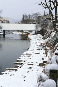 Frozen river against sky during winter