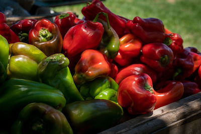 Close-up of bell peppers for sale at market stall