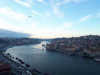 High angle view of city at waterfront