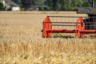 Combine harvester in farm