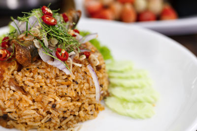 Close-up of food in plate on table