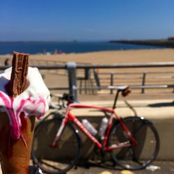 Bicycle parked in sea