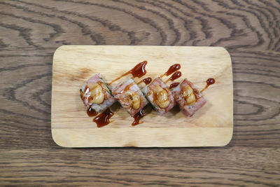 High angle view of food on table