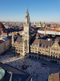 High angle view of buildings in city