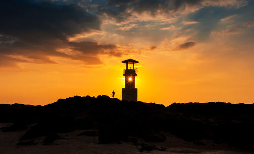 Lighthouse against sky during sunset