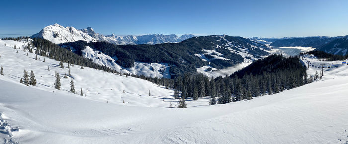 Snow covered mountains against sky