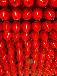 Full frame shot of red lantern hanging in row