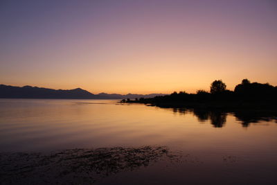 Scenic view of lake against sky during sunset